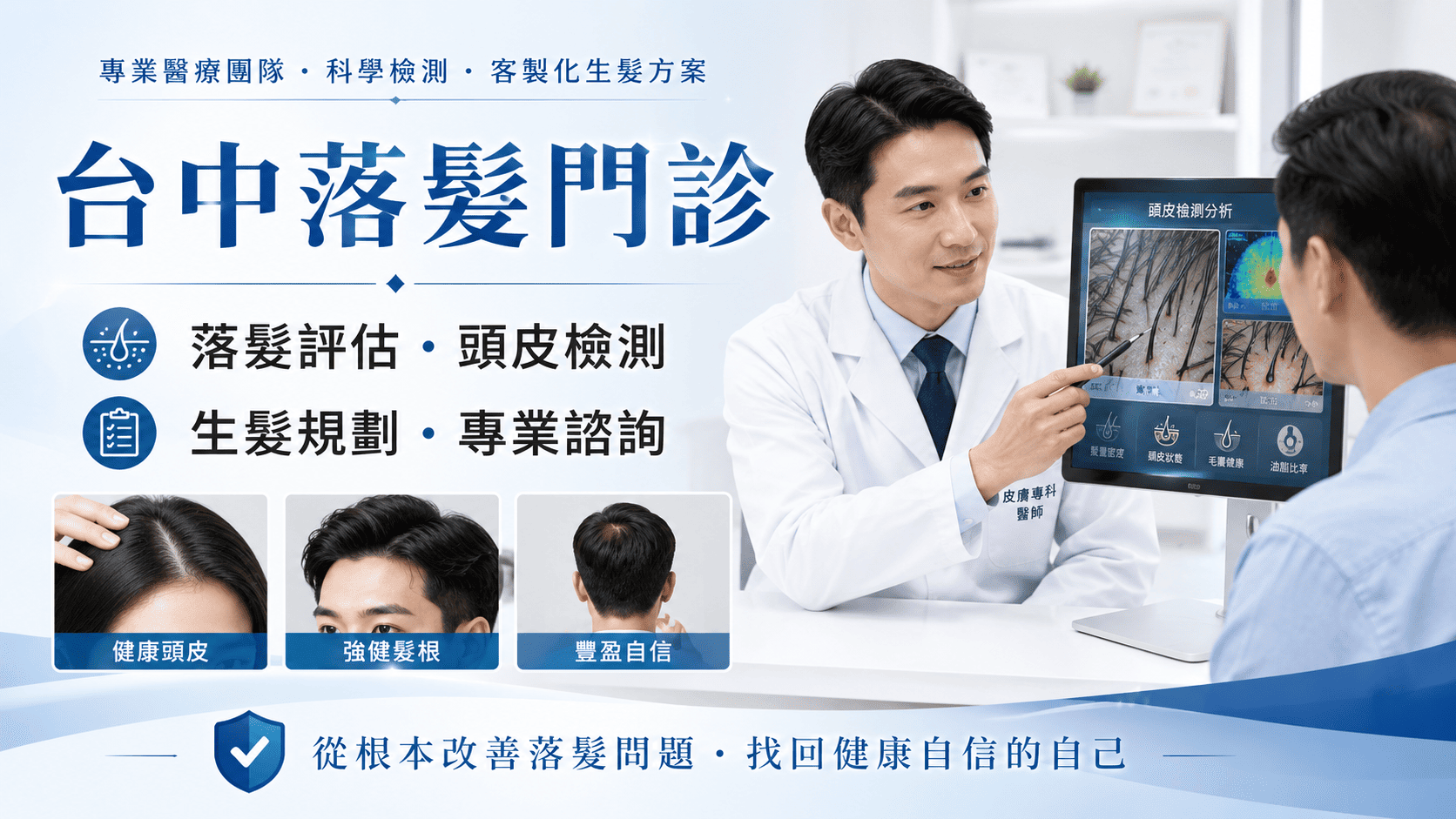 台中落髮門診主要協助評估掉髮原因、頭皮狀態、毛囊健康與治療方向