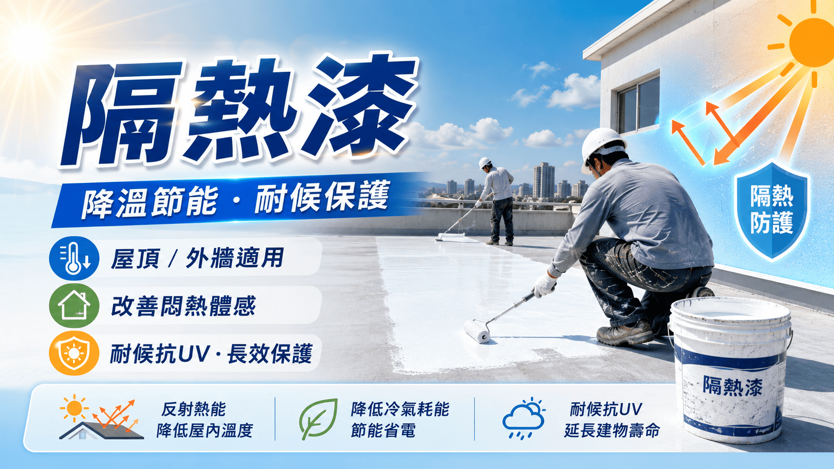 隔熱漆不是單純刷一層油漆,而是透過特殊塗料降低熱能吸收,搭配正確施工工法,才能真正發揮效果。