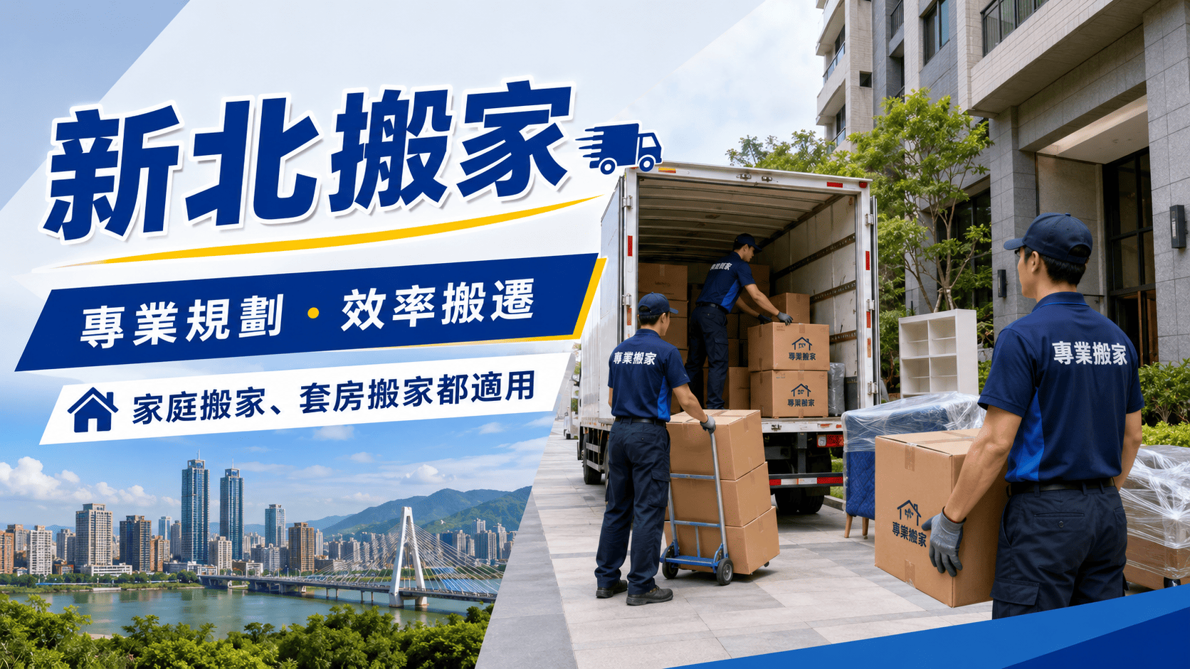 新北市人口眾多,從板橋、新莊、中和、永和、三重、蘆洲到林口、新店,都有相當龐大的新北搬家需求。
