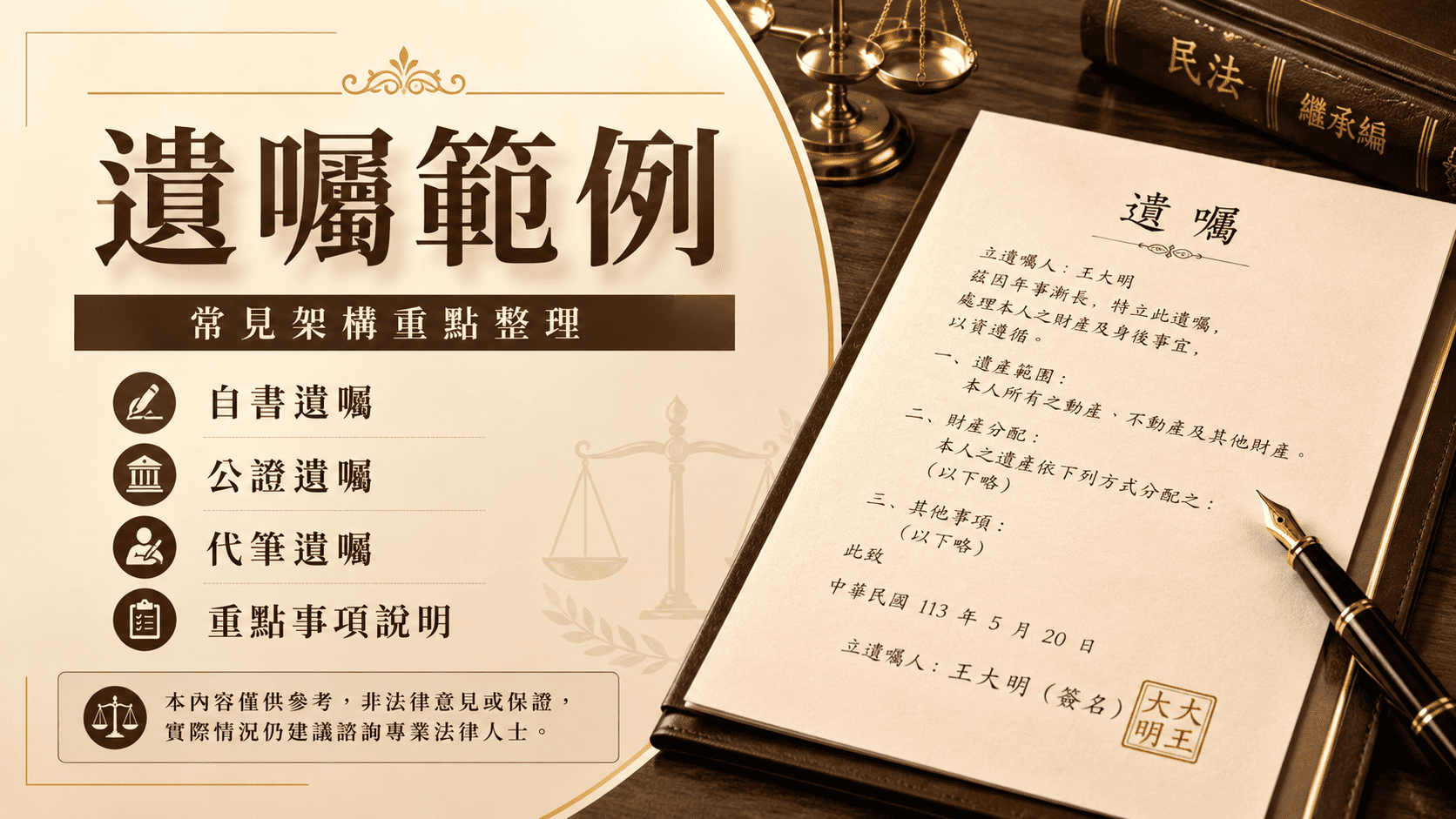 透過遺囑範例,立遺囑人可以在法律允許範圍內表達自己的財產分配意願