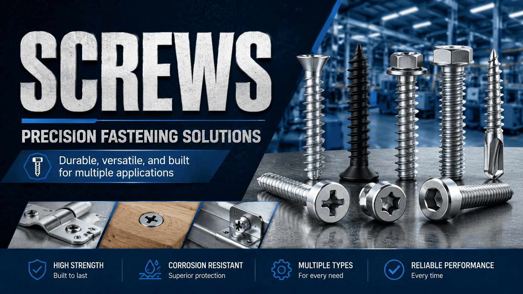 Screws are one of the most common fasteners used in construction, manufacturing, metal fabrication, furniture assembly