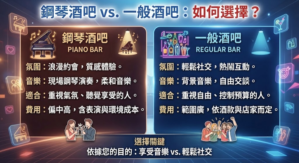 鋼琴酒吧 vs 一般酒吧:氛圍、消費方式與適合族群比較
