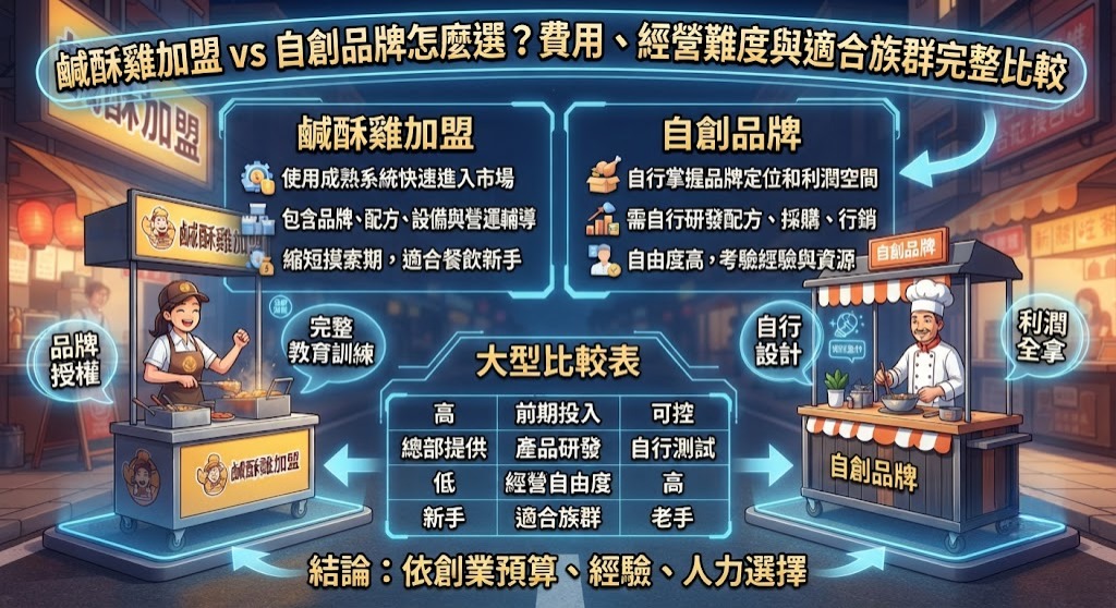 鹹酥雞加盟 vs 自創品牌怎麼選？費用、經營難度與適合族群完整比較