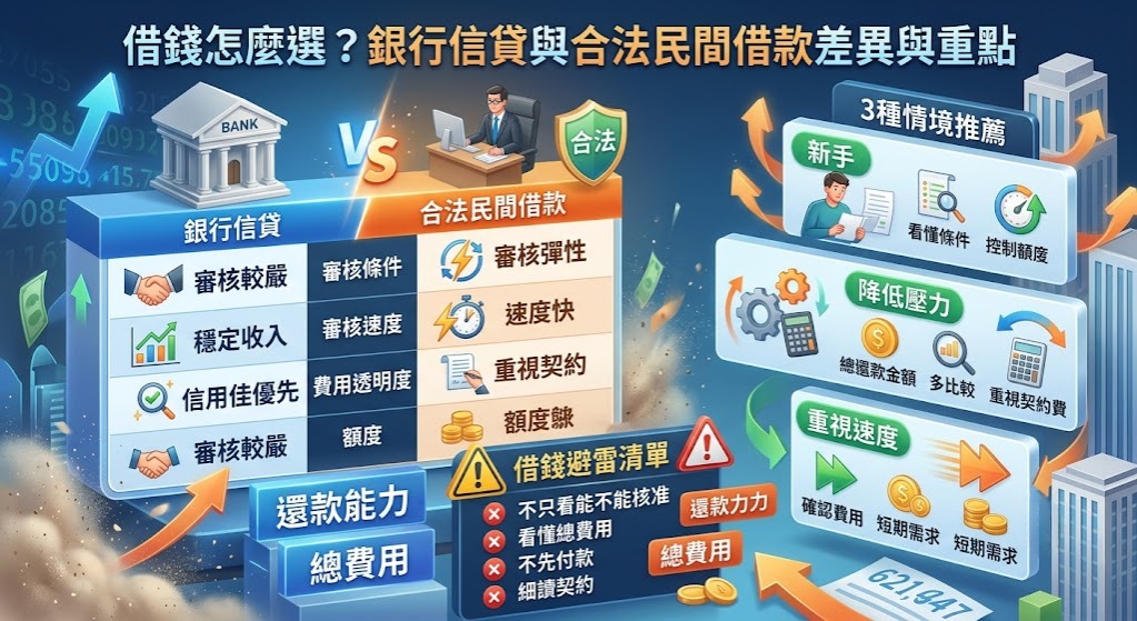 借錢怎麼選?銀行信貸、合法民間借款差異與申請重點一次看